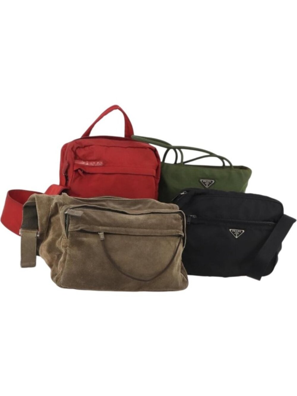 PRADA Shoulder Bag Nylon 4 Set Khaki Black Red